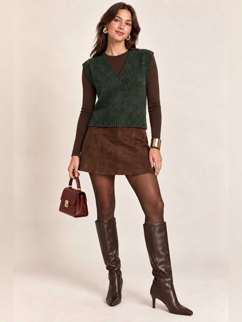 Old Navy Women’s XS Forest Green V-Neck Knit Sweater Vest Preppy Fall
